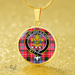 Scottish Udny Clan Tartan Circle Necklace - Crest Classic Scottish Plaid Tartan Plaid