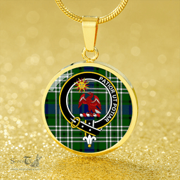 Scottish Spottiswood Clan Tartan Circle Necklace - Crest Classic Scottish Plaid Tartan Plaid
