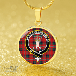Scottish Robertson White line (Robertson New) Modern Clan Tartan Circle Necklace - Crest Classic Scottish Plaid Tartan Plaid