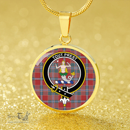 Scottish Murray of Abercairney Weathered Clan Tartan Circle Necklace - Crest Classic Scottish Plaid Tartan Plaid