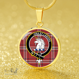 Scottish Ramsay Angus & Mearns Weathered Clan Tartan Circle Necklace - Crest Classic Scottish Plaid Tartan Plaid