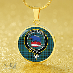 Scottish Weir Ancient Clan Tartan Circle Necklace - Crest Classic Scottish Plaid Tartan Plaid