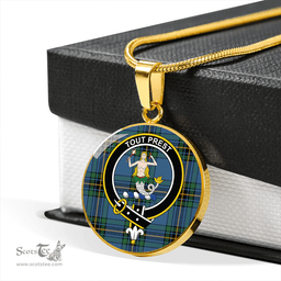 Scottish Murray of Elibank Ancient Clan Tartan Circle Necklace - Crest Classic Scottish Plaid Tartan Plaid