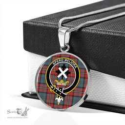 Scottish Moffat #2 Weathered Clan Tartan Circle Necklace - Crest Classic Scottish Plaid Tartan Plaid