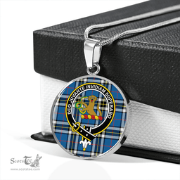 Scottish Thomson Blue (MacThomas Blue/Thompson Dress) Modern Clan Tartan Circle Necklace - Crest Classic Scottish Plaid Tartan Plaid