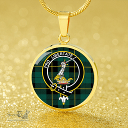 Scottish Wallace Hunting (Wallas Hunting) Modern Clan Tartan Circle Necklace - Crest Classic Scottish Plaid Tartan Plaid