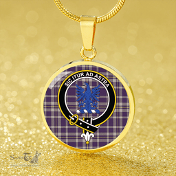 Scottish Ochterlony (Auchterlony) Weathered Clan Tartan Circle Necklace - Crest Classic Scottish Plaid Tartan Plaid
