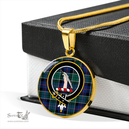 Scottish Syme Modern Clan Tartan Circle Necklace - Crest Classic Scottish Plaid Tartan Plaid