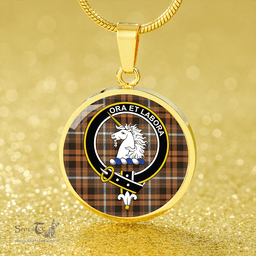 Scottish Ramsay Orange Weathered Clan Tartan Circle Necklace - Crest Classic Scottish Plaid Tartan Plaid