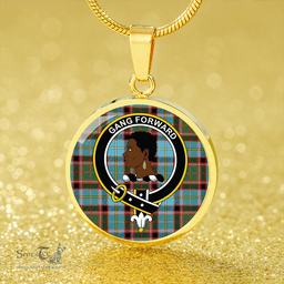Scottish Stirling and Bannockburn Ancient Clan Tartan Circle Necklace - Crest Classic Scottish Plaid Tartan Plaid