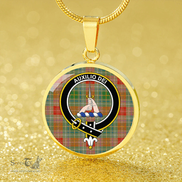 Scottish Muirhead Ancient Clan Tartan Circle Necklace - Crest Classic Scottish Plaid Tartan Plaid
