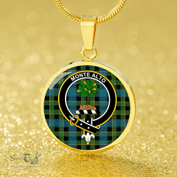 Scottish Mowat Ancient Clan Tartan Circle Necklace - Crest Classic Scottish Plaid Tartan Plaid