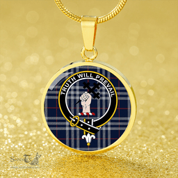 Scottish Thomson Navy (Thompson Navy) Modern Clan Tartan Circle Necklace - Crest Classic Scottish Plaid Tartan Plaid
