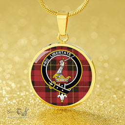 Scottish Wallace (Wallas) Weathered Clan Tartan Circle Necklace - Crest Classic Scottish Plaid Tartan Plaid