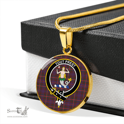 Scottish Murray Bed Cover Weathered Clan Tartan Circle Necklace - Crest Classic Scottish Plaid Tartan Plaid