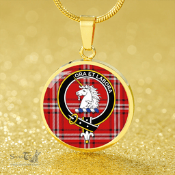 Scottish Ramsay Angus & Mearns Modern Clan Tartan Circle Necklace - Crest Classic Scottish Plaid Tartan Plaid