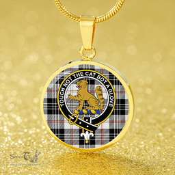 Scottish MacPherson of Cluny Black & White Clan Tartan Circle Necklace - Crest Classic Scottish Plaid Tartan Plaid