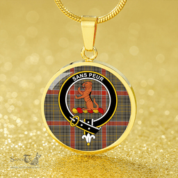 Scottish Sutherland of Duffus Ancient Clan Tartan Circle Necklace - Crest Classic Scottish Plaid Tartan Plaid