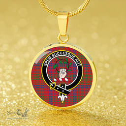 Scottish Ross Modern Clan Tartan Circle Necklace - Crest Classic Scottish Plaid Tartan Plaid