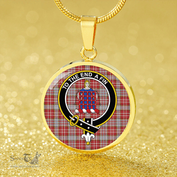 Scottish Ogilvie #2 Weathered Clan Tartan Circle Necklace - Crest Classic Scottish Plaid Tartan Plaid