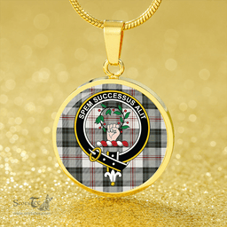 Scottish Ross Arisaid Weathered Clan Tartan Circle Necklace - Crest Classic Scottish Plaid Tartan Plaid
