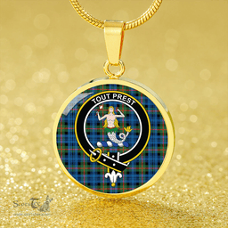 Scottish Murray Ancient Clan Tartan Circle Necklace - Crest Classic Scottish Plaid Tartan Plaid