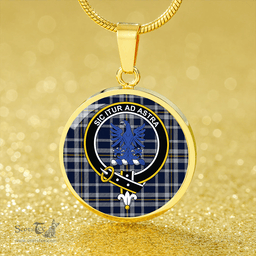 Scottish Ochterlony (Auchterlony) Modern Clan Tartan Circle Necklace - Crest Classic Scottish Plaid Tartan Plaid