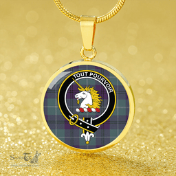 Scottish Oliphant Weathered Clan Tartan Circle Necklace - Crest Classic Scottish Plaid Tartan Plaid