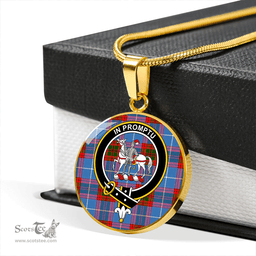 Scottish Trotter Clan Tartan Circle Necklace - Crest Classic Scottish Plaid Tartan Plaid