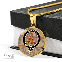Scottish Sutherland of Duffus Weathered Clan Tartan Circle Necklace - Crest Classic Scottish Plaid Tartan Plaid