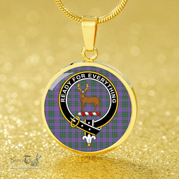 Scottish Rae Ancient Clan Tartan Circle Necklace - Crest Classic Scottish Plaid Tartan Plaid