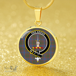 Scottish MacIntyre of Littleport Ancient Clan Tartan Circle Necklace - Crest Classic Scottish Plaid Tartan Plaid