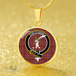 Scottish MacRae The Prince's Own #2 Weathered Clan Tartan Circle Necklace - Crest Classic Scottish Plaid Tartan Plaid