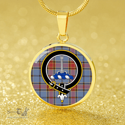 Scottish Traill (Trayle) Ancient Clan Tartan Circle Necklace - Crest Classic Scottish Plaid Tartan Plaid