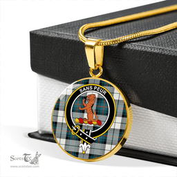 Scottish Sutherland Dress Royal Blue Ancient Clan Tartan Circle Necklace - Crest Classic Scottish Plaid Tartan Plaid