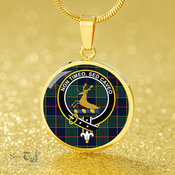 Scottish Strachan Modern Clan Tartan Circle Necklace - Crest Classic Scottish Plaid Tartan Plaid
