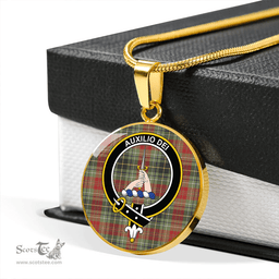 Scottish Muirhead #2 Weathered Clan Tartan Circle Necklace - Crest Classic Scottish Plaid Tartan Plaid