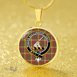Scottish MacMillan Ancient (Clans Originaux) Weathered Clan Tartan Circle Necklace - Crest Classic Scottish Plaid Tartan Plaid
