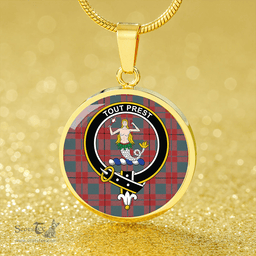 Scottish Murray Hose Weathered Clan Tartan Circle Necklace - Crest Classic Scottish Plaid Tartan Plaid