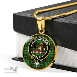 Scottish MacAulay of Lewis Ancient Clan Tartan Circle Necklace - Crest Classic Scottish Plaid Tartan Plaid