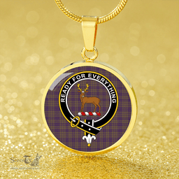 Scottish Rae Weathered Clan Tartan Circle Necklace - Crest Classic Scottish Plaid Tartan Plaid