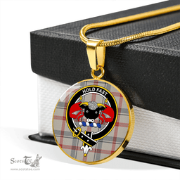 Scottish Miss MacDougal (Personal) (MacLeod Arisaid) Weathered Clan Tartan Circle Necklace - Crest Classic Scottish Plaid Tartan Plaid