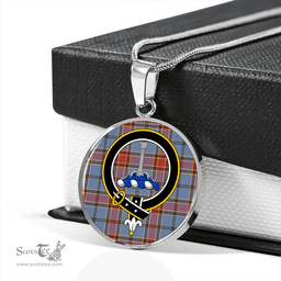 Scottish Traill (Trayle) Ancient Clan Tartan Circle Necklace - Crest Classic Scottish Plaid Tartan Plaid