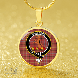 Scottish Sutherland of Duffus #2 Weathered Clan Tartan Circle Necklace - Crest Classic Scottish Plaid Tartan Plaid