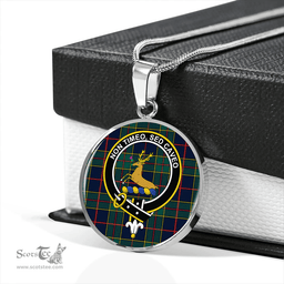 Scottish Strachan Modern Clan Tartan Circle Necklace - Crest Classic Scottish Plaid Tartan Plaid