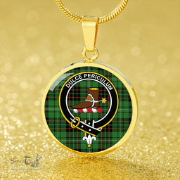 Scottish MacAulay of Lewis Ancient Clan Tartan Circle Necklace - Crest Classic Scottish Plaid Tartan Plaid
