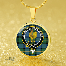 Scottish Sinclair of Ulster Ancient Clan Tartan Circle Necklace - Crest Classic Scottish Plaid Tartan Plaid