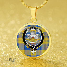 Scottish MacLachlan Chief's Dress; Blue Modern Clan Tartan Circle Necklace - Crest Classic Scottish Plaid Tartan Plaid