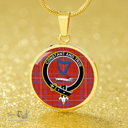 Scottish Rose of Kilravock Ancient Clan Tartan Circle Necklace - Crest Classic Scottish Plaid Tartan Plaid