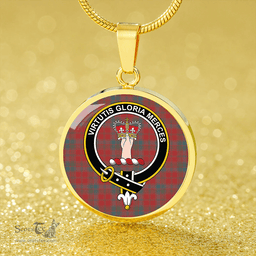 Scottish Robertson Weathered Clan Tartan Circle Necklace - Crest Classic Scottish Plaid Tartan Plaid